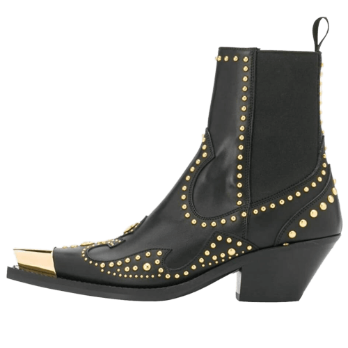 Bottines Style Cowboy Noires Rivets dorés / 35 | 22.5