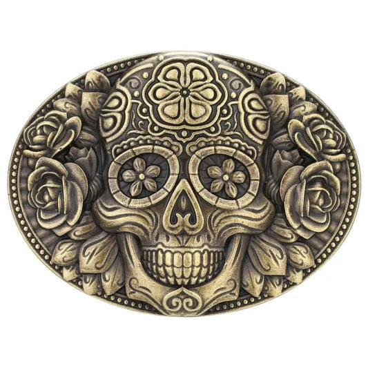 Boucle de Ceinture Western Homme Tête de Mort Doré