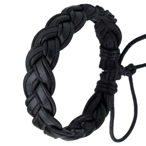 Bracelet en Cuir Tressé Noir