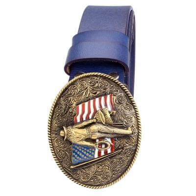 Ceinture de Cowboy avec Boucle Dorée Bleu / 105cm