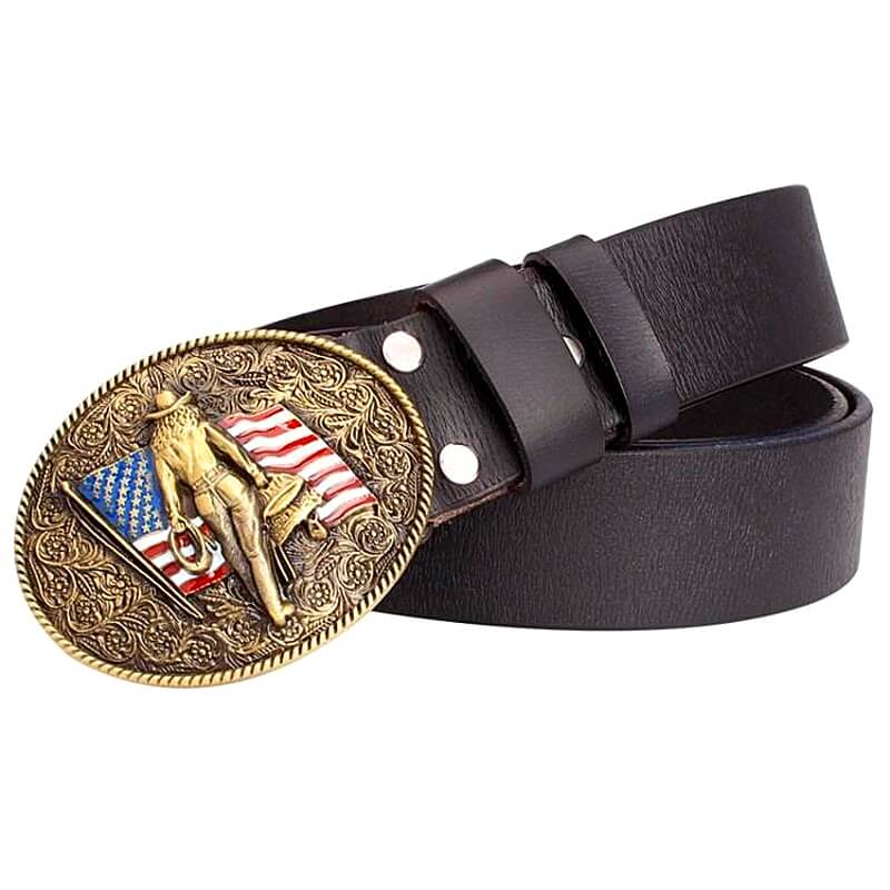 Ceinture de Cowboy avec Boucle Dorée Noir / 105cm