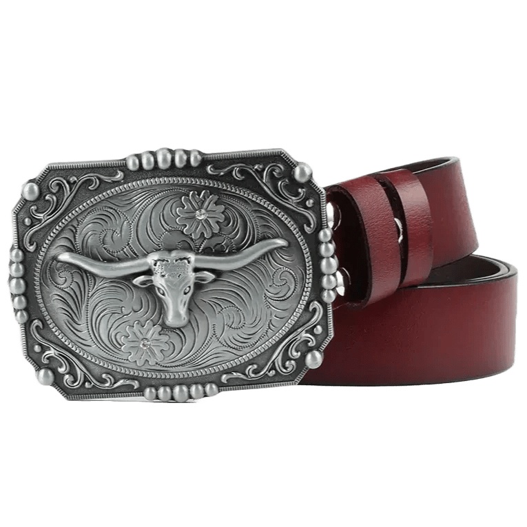 Ceinture de Cowboy en Cuir pour Homme Bordeaux / 105cm