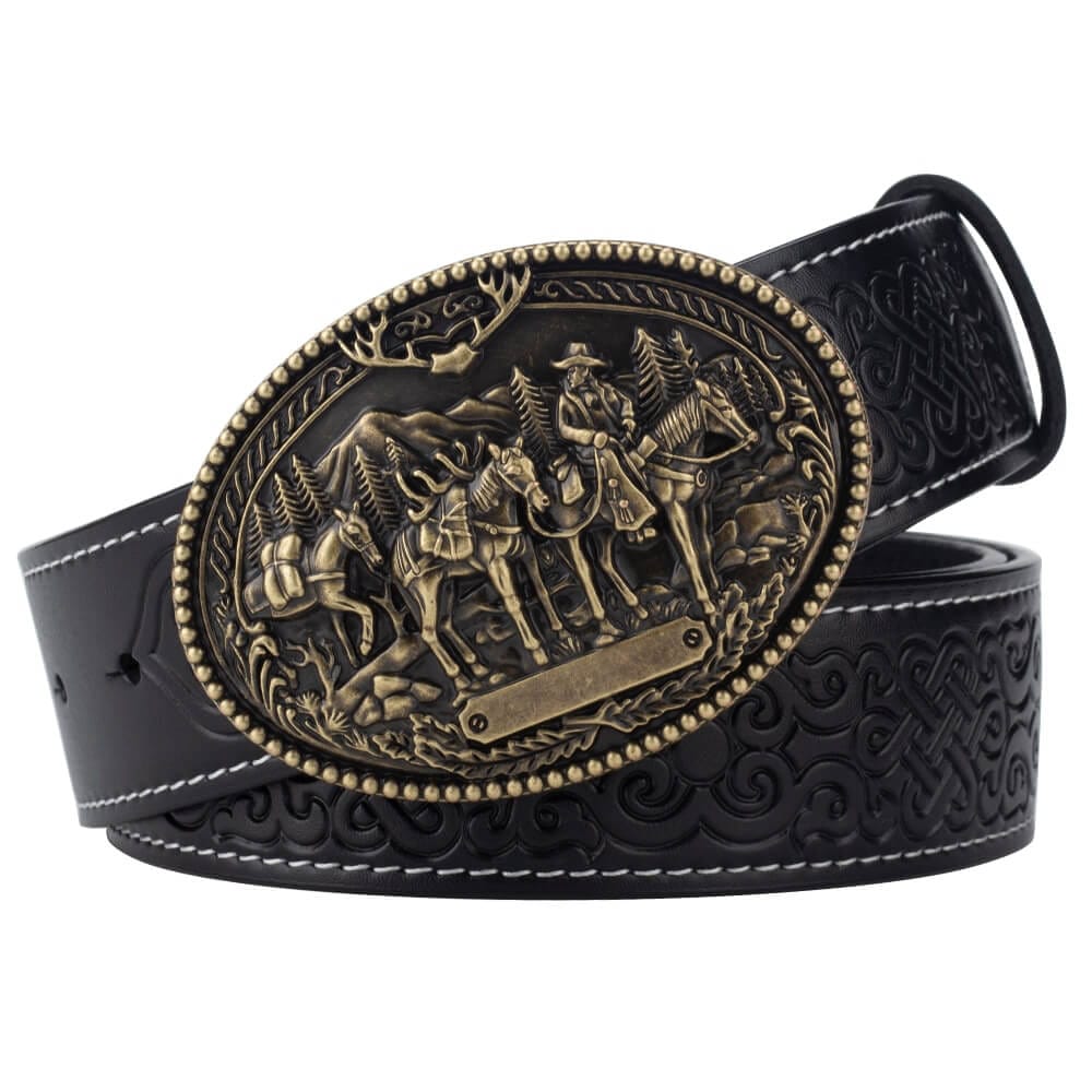 Ceinture en Cuir Motif Western Or vintage / 100cm