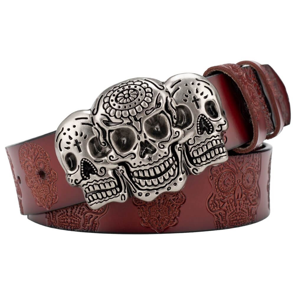 Ceinture et Boucle Western Mexicaine Bordeaux / 100cm