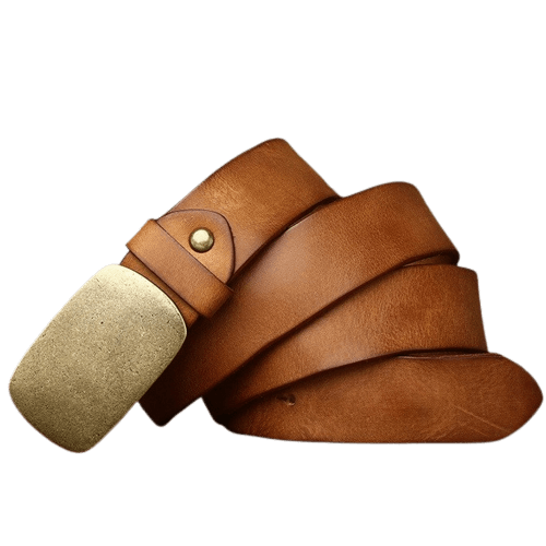 Ceinture Western avec Boucle en Or Marron clair / 105cm