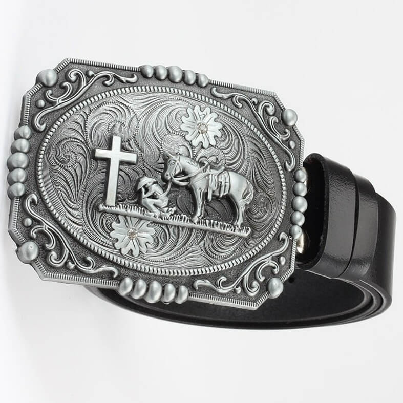Ceinture Western Homme à Grosse Boucle Noir / 105cm