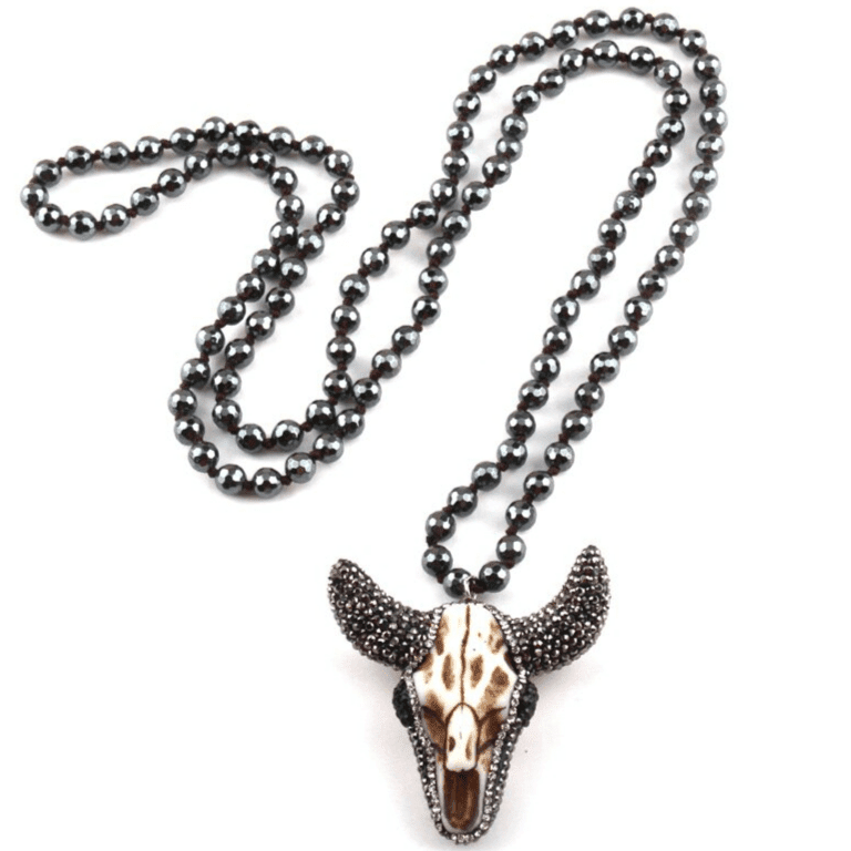 Collier Crâne de Buffle Brillant