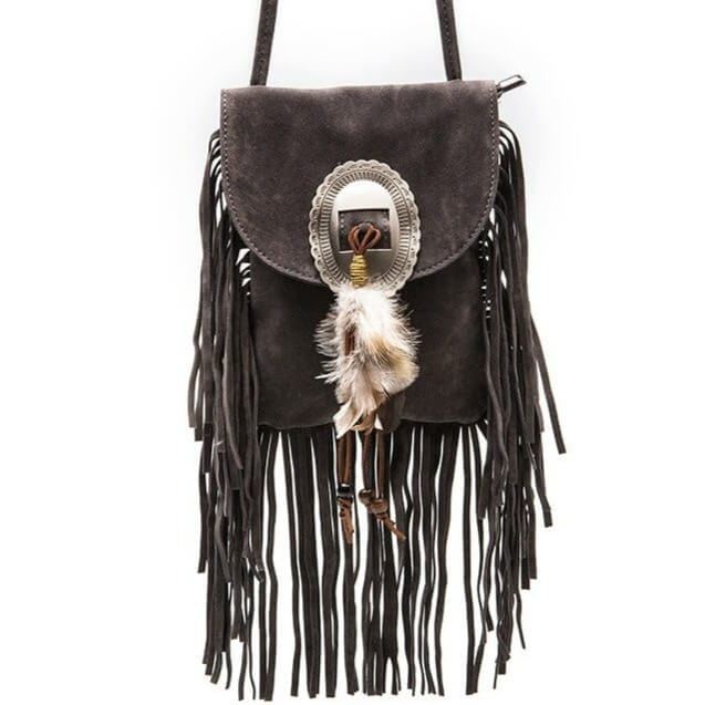 Sac Western en Cuir à Franges Gris