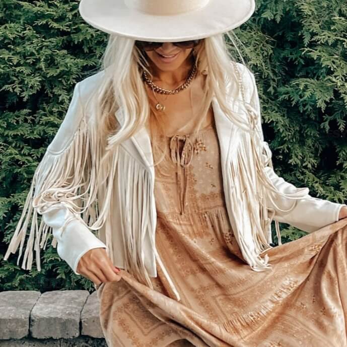 Veste Western à Franges Femme Beige / S