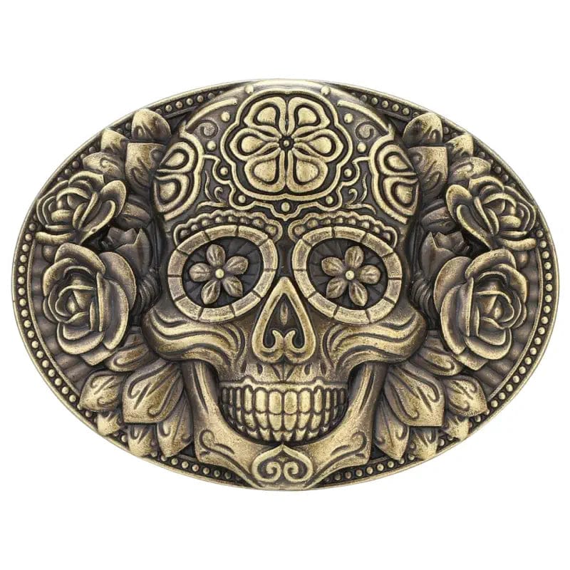 Boucle de Ceinture Western Homme Tête de Mort Doré