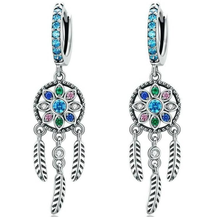 Boucles d'Oreilles Attrape-Rêves en Argent