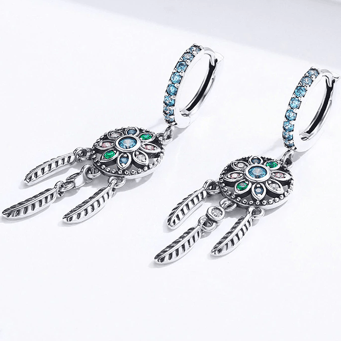 Boucles d'Oreilles Attrape-Rêves en Argent