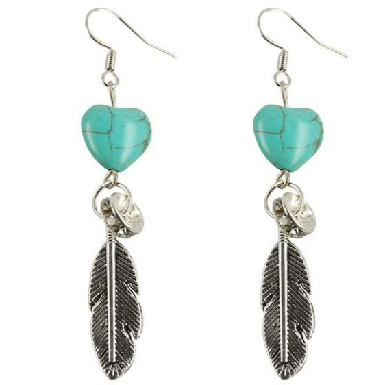 Boucles d'Oreilles Plume Turquoise