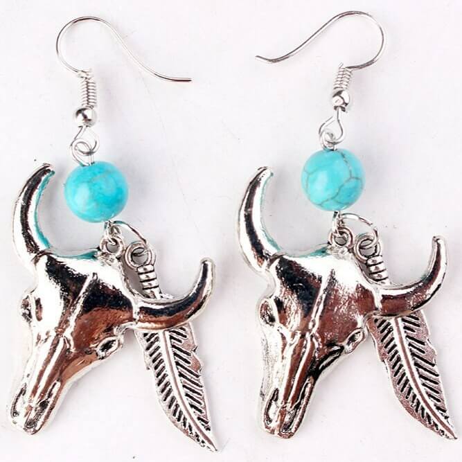 Boucles d'Oreilles Style Far West Turquoise