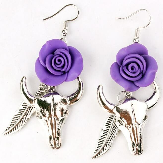 Boucles d'Oreilles Style Far West Violet