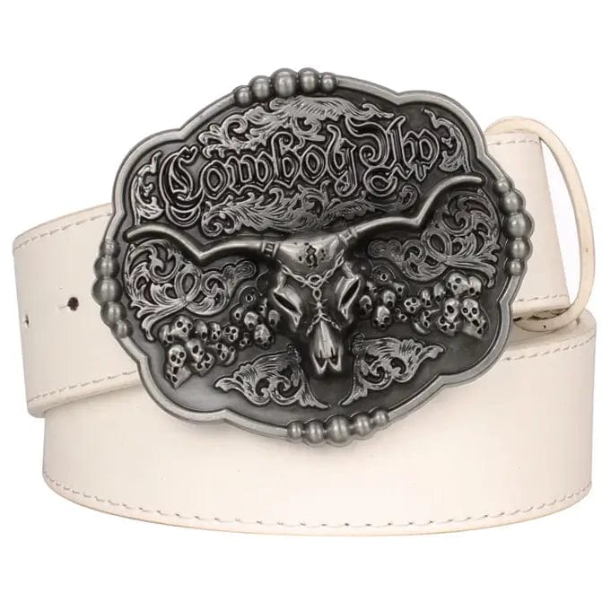 Ceinture à Boucle Cowboy Blanc / 105cm