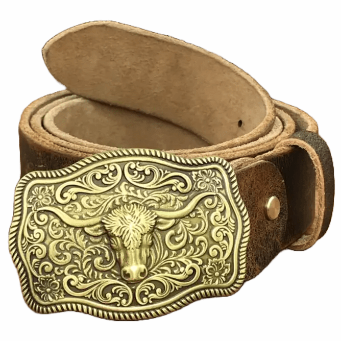 Ceinture à Boucle Western en Cuir 105cm