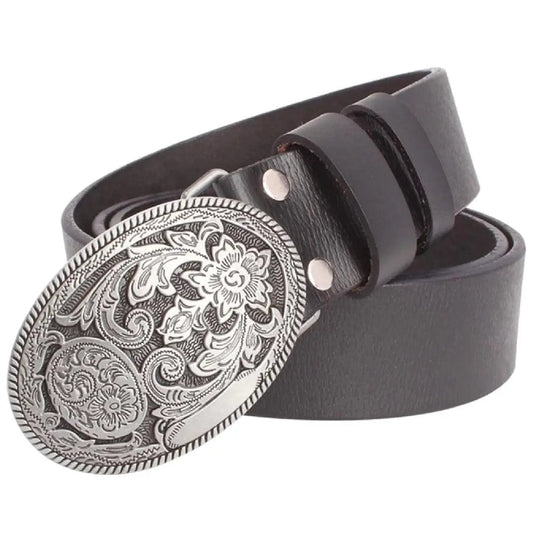 Ceinture Country Femme en Cuir Noir / 105cm