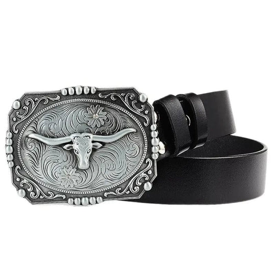 Ceinture de Cowboy en Cuir pour Homme Noir / 105cm