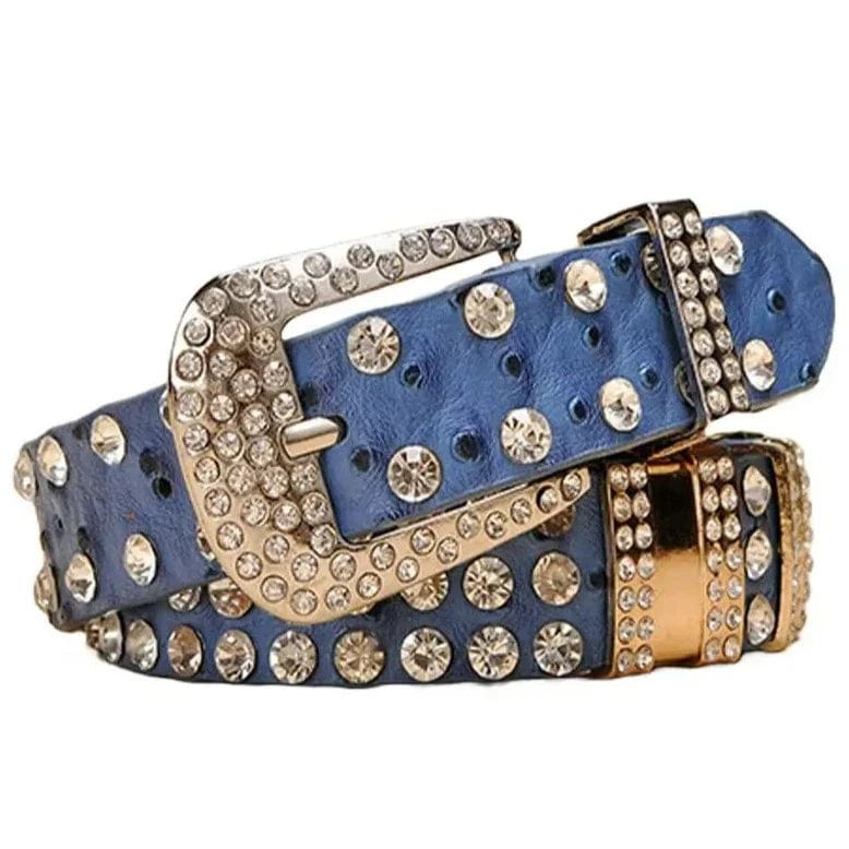 Ceinture Western à Strass Bleu / 95cm