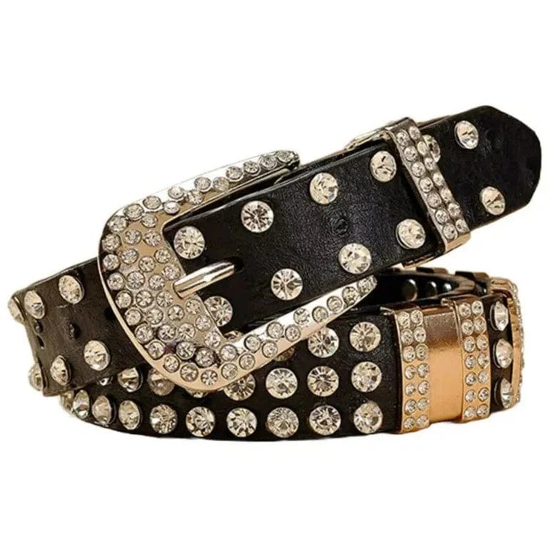 Ceinture Western à Strass Noir / 95cm