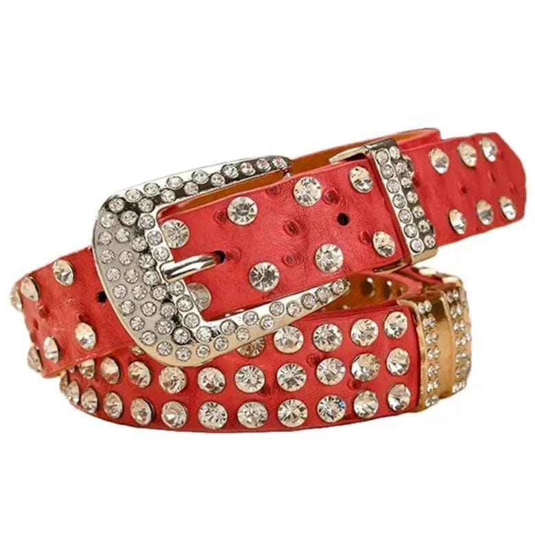 Ceinture Western à Strass Rouge / 95cm