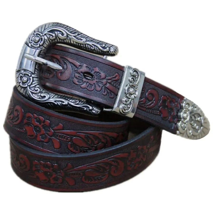 Ceinture Western en Cuir Bordeaux / 105 cm