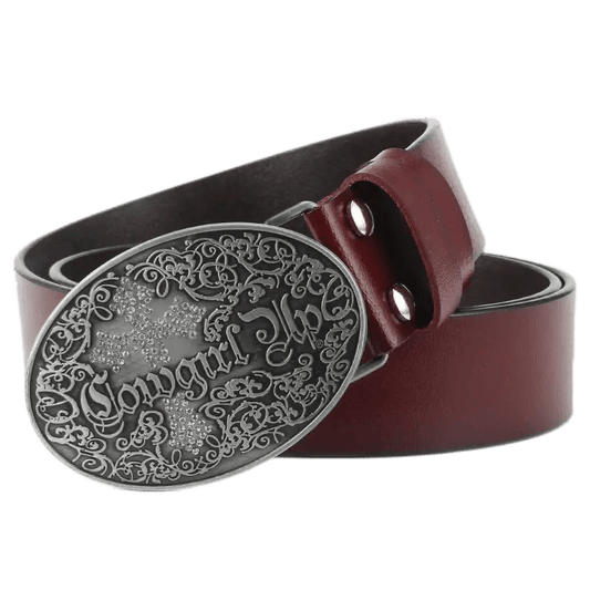 Ceinture Western en Cuir Femme Bordeaux | Blanc / 105cm