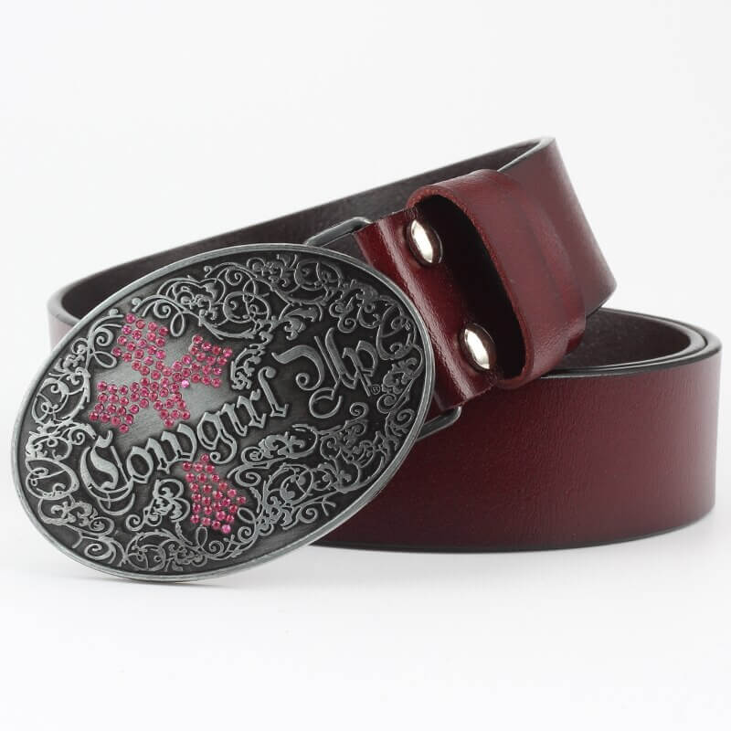 Ceinture Western en Cuir Femme Bordeaux | Rose / 105cm