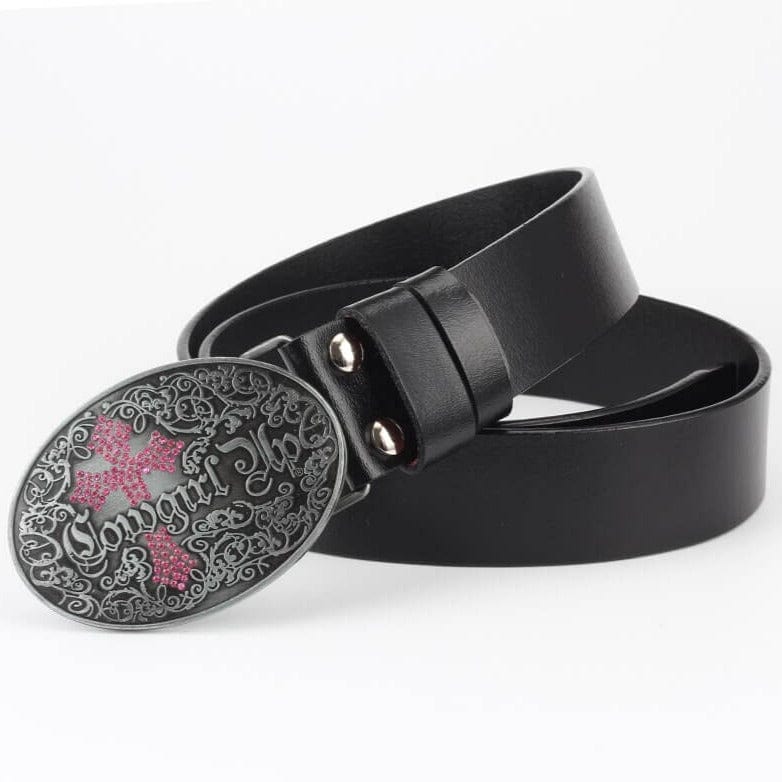 Ceinture Western en Cuir Femme Noir | Rose / 105cm