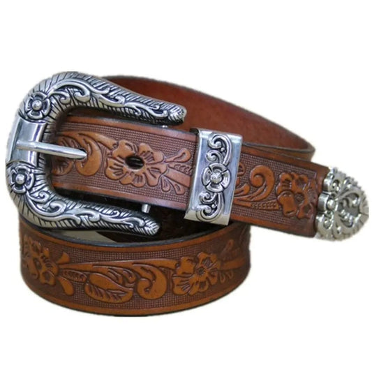 Ceinture Western en Cuir Marron / 105 cm