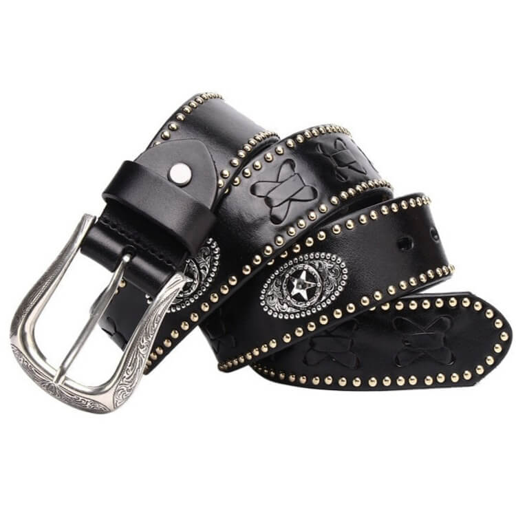 Ceinture Western en Cuir Noir 105cm