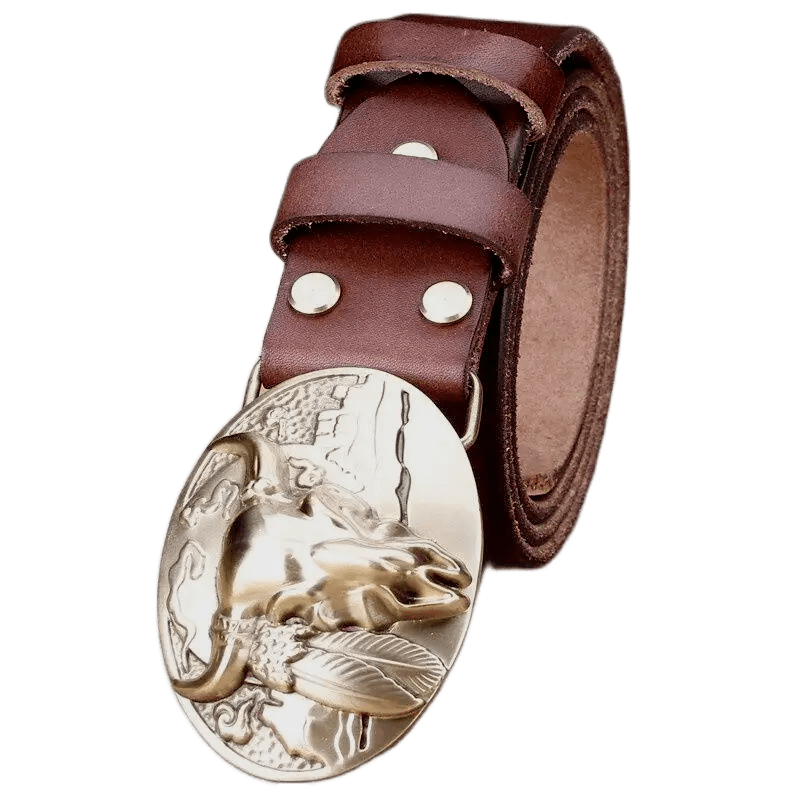 Ceinture Western en Cuir Pleine Fleur Marron / 100cm