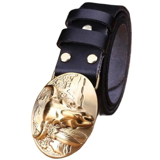 Ceinture Western en Cuir Pleine Fleur Noir / 100cm