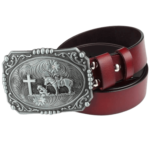 Ceinture Western Homme à Grosse Boucle Bordeaux / 105cm