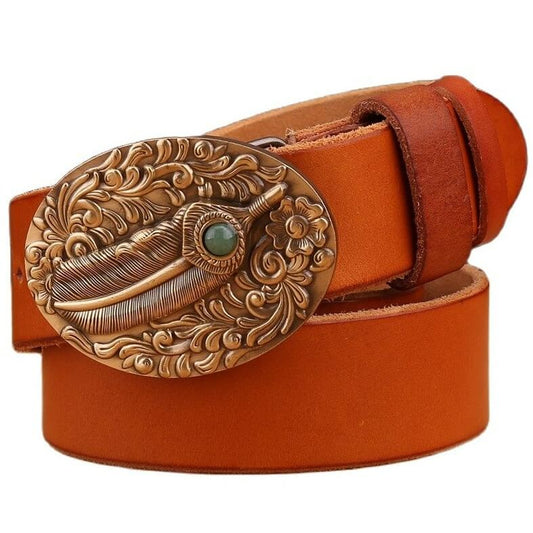 Ceinture Western Plume Marron clair / 100cm