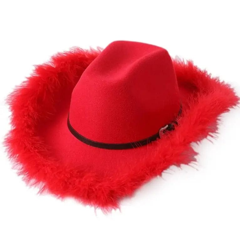 Chapeau de Cowboy à Fourrure Rouge