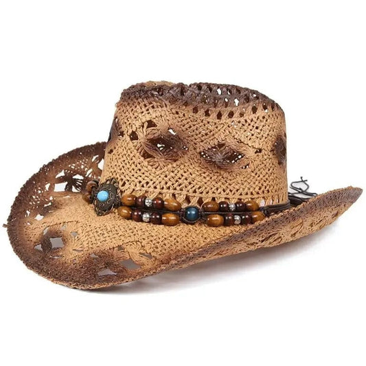 Chapeau de Cowboy en Paille pour Femme Marron