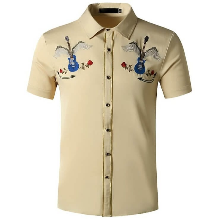 Chemise Country Manches Courtes pour Homme Beige / S