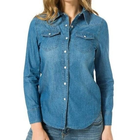 Chemise Western en Jean pour Femme Bleu / S