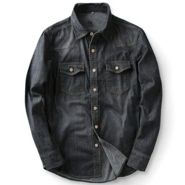 Chemise Western en Jean pour Homme Noir / 38 (S)