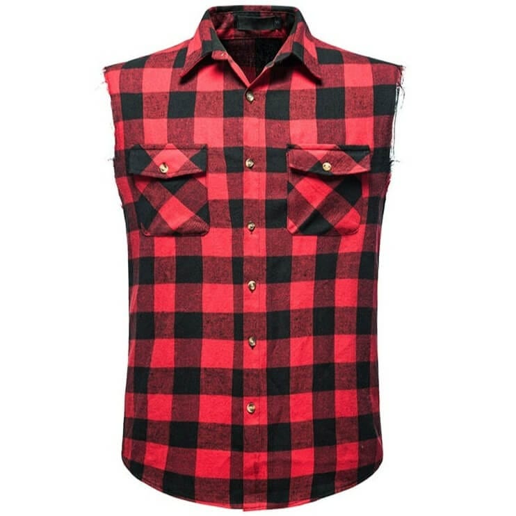 Chemise Western sans Manches pour Homme Rouge / S