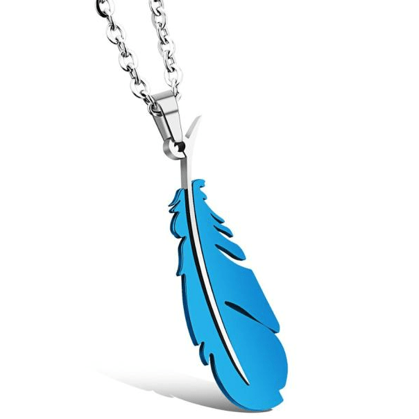 Collier Pendentif Plume Bleu / Pendentif seul