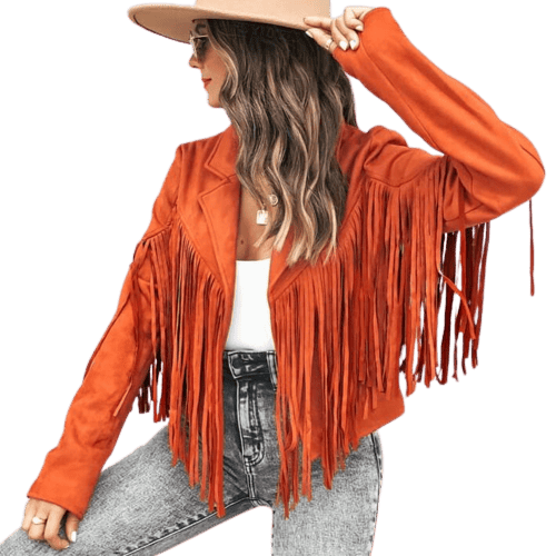 Veste Western à Franges Femme Orange / S